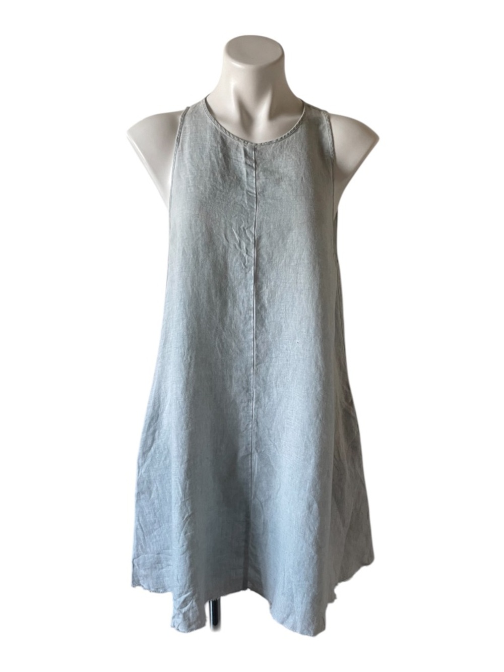 Zara Linen Sleeveless Shift Dress Raw Hem Lagenlook Beach Light Blue Small